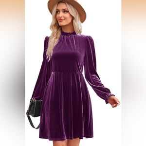 Women’s Large Purple Velvet Long Sleeve Dress